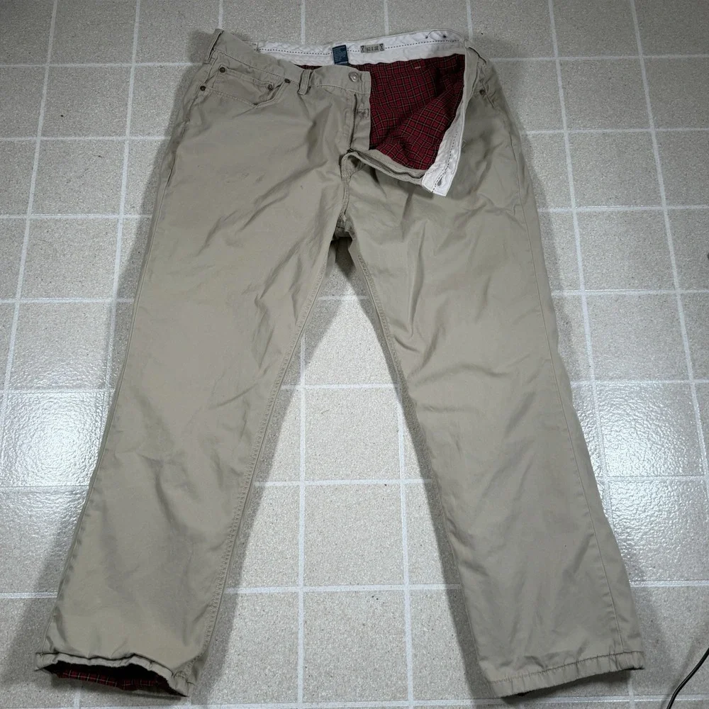 Vtg Polo Ralph Lauren 867 Pants Beige Red Flannel Lined Chino Winter Plaid 40x31